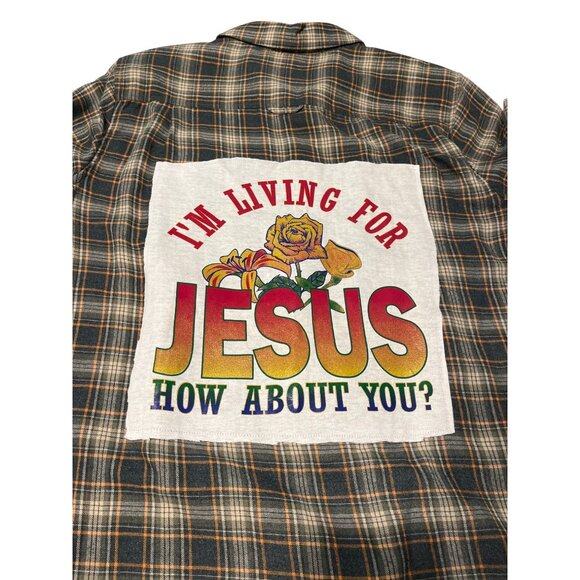 Hurley Green Plaid Flannel Shirt "Im Living For Jesus How About You?" Size M - Picture 5 of 5